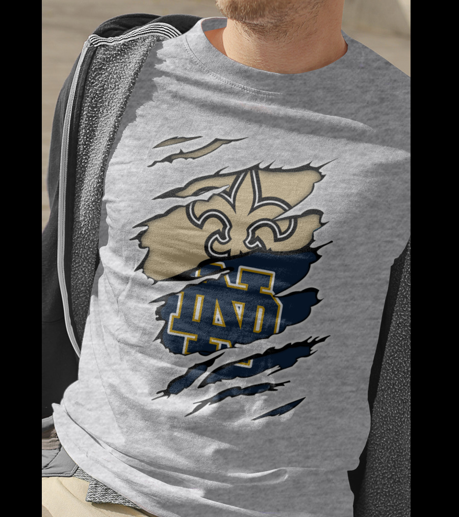 Notre Dame Irish Saints Fleur-de-Lis Logo Rip Effect T-Shirt