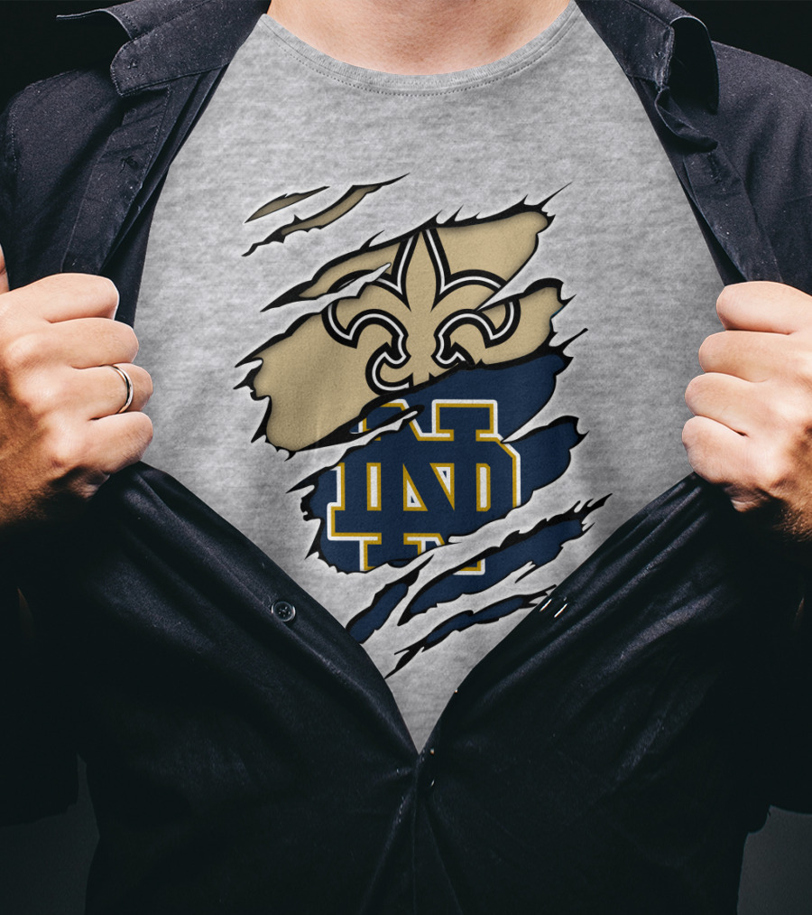 Notre Dame Irish Saints Fleur-de-Lis Logo Rip Effect T-Shirt