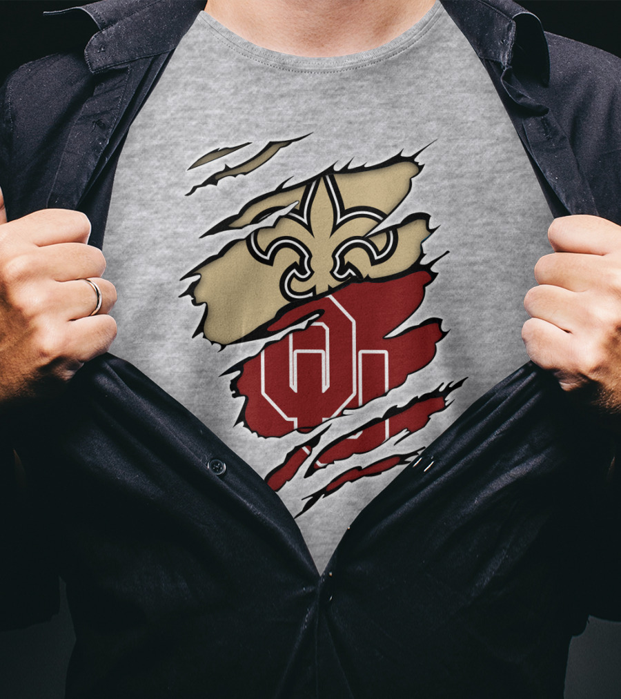 New Orleans Saints Oklahoma Sooners Torn Logo Fusion T-Shirt