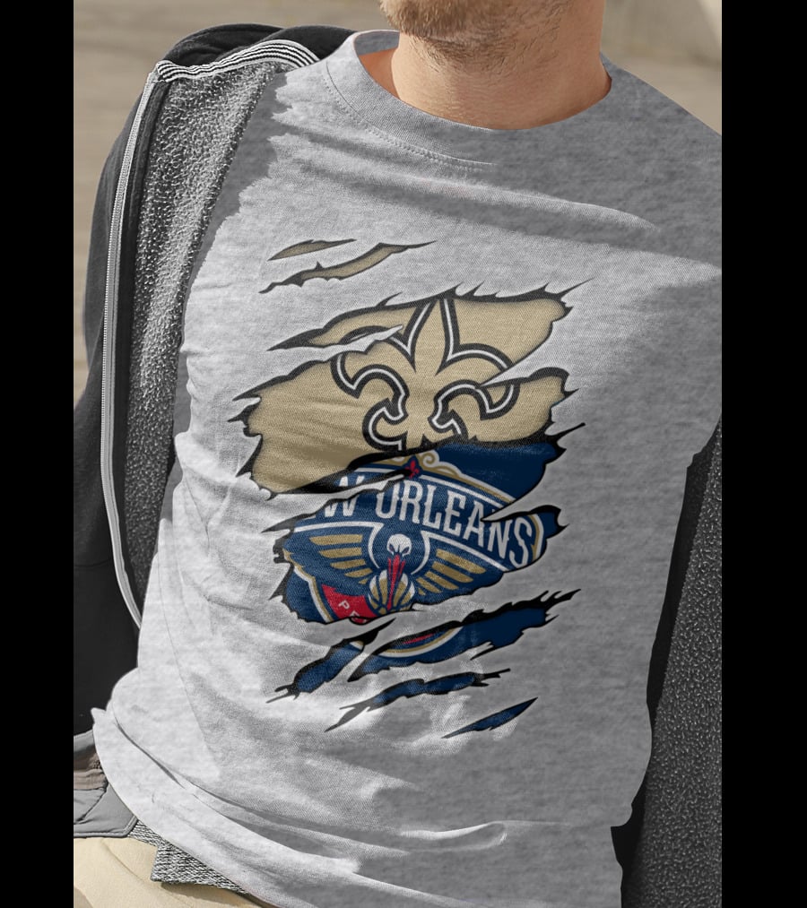 New Orleans Saints Pelicans Fleur-de-Lis Rip T-Shirt