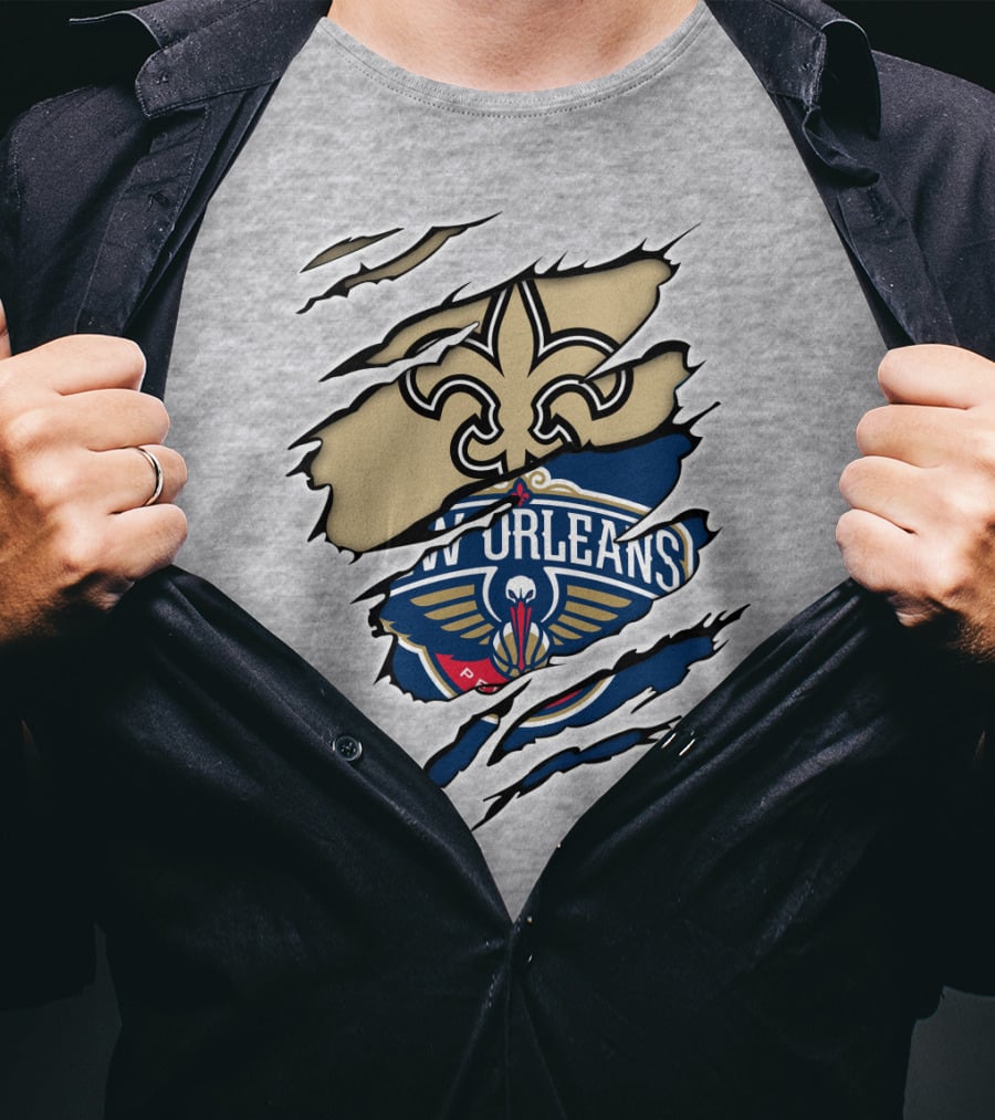 New Orleans Saints Pelicans Fleur-de-Lis Rip T-Shirt