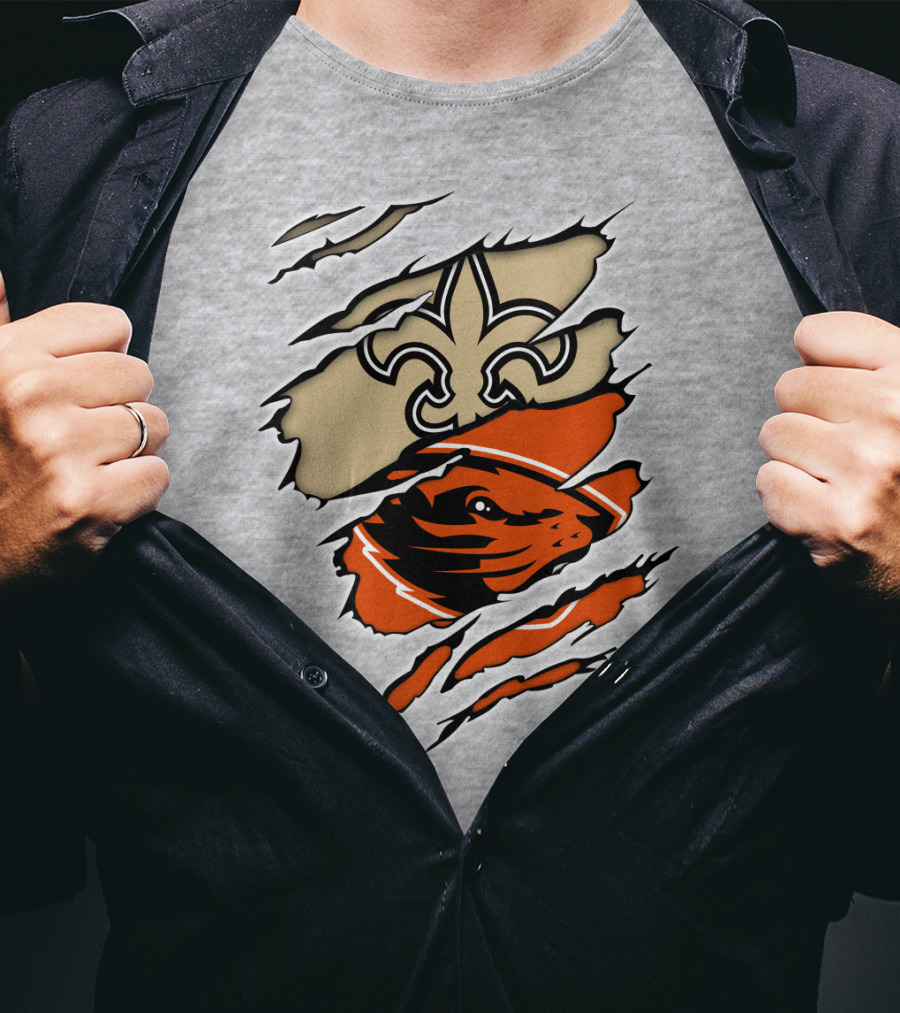 Saints Fleur-de-lis And Beavers Mascot Ripped T-Shirt