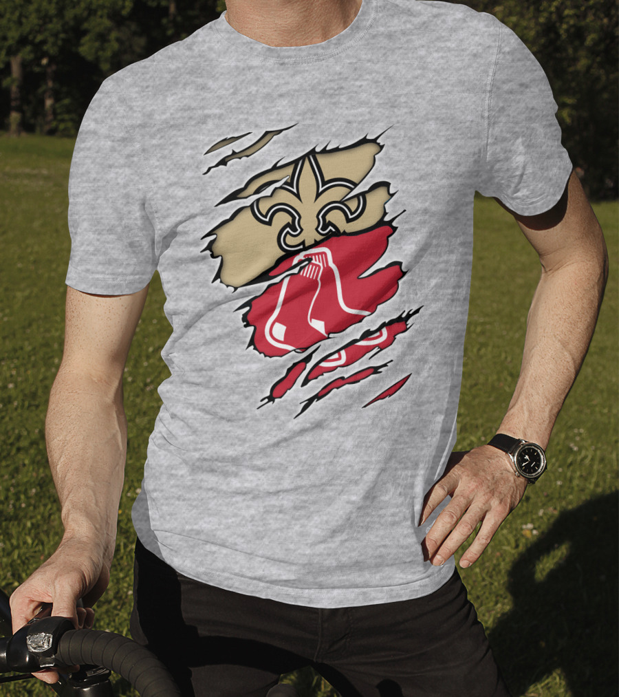 Saints New Orleans Fleur-de-Lis Red Sox Boston Logo Fusion T-Shirt