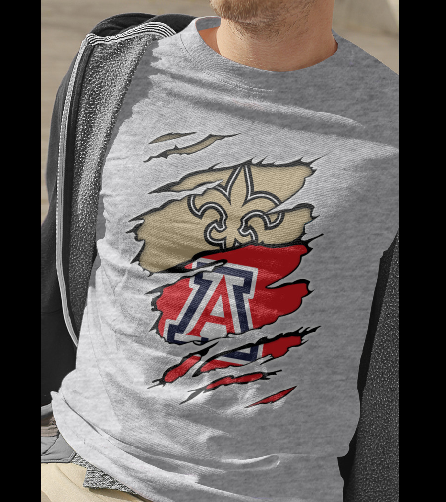 New Orleans Saints Fleur-de-Lis Arizona Wildcats Team Logo Mashup T-Shirt