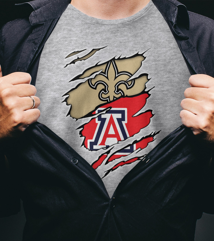 New Orleans Saints Fleur-de-Lis Arizona Wildcats Team Logo Mashup T-Shirt