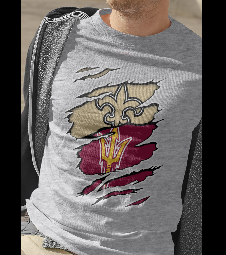 Saints Fleur-de-Lis Sun Devils Pitchfork Torn T-Shirt
