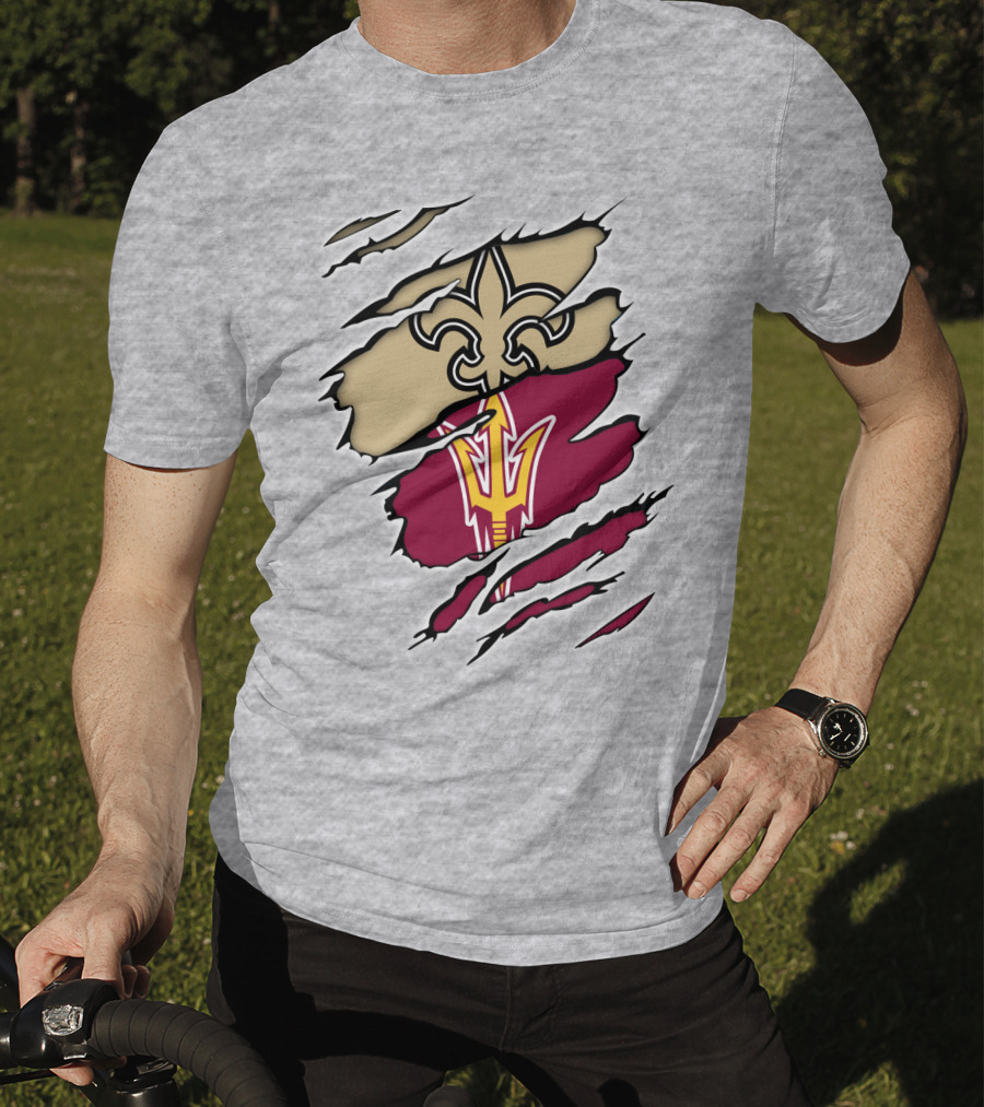 Saints Fleur-de-Lis Sun Devils Pitchfork Torn T-Shirt