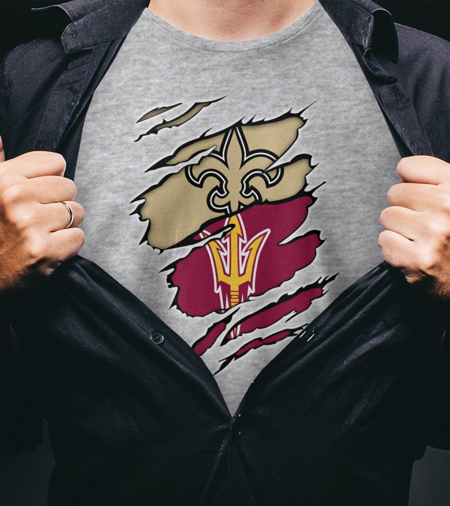 Saints Fleur-de-Lis Sun Devils Pitchfork Torn T-Shirt