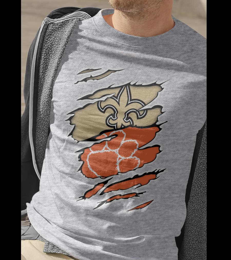 Saints Fleur-de-Lis Clemson Tiger Paw Rip T-Shirt