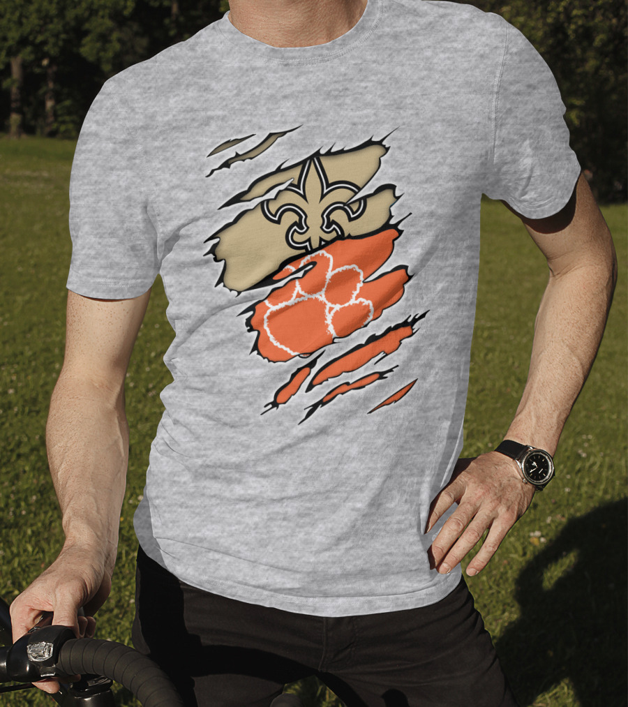 Saints Fleur-de-Lis Clemson Tiger Paw Rip T-Shirt
