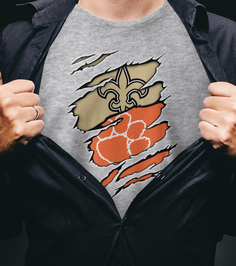 Saints Fleur-de-Lis Clemson Tiger Paw Rip T-Shirt