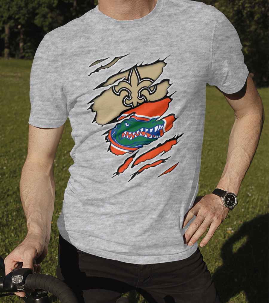 Saints Gators Fleur-De-Lis And Gator Clash Tribute T-Shirt