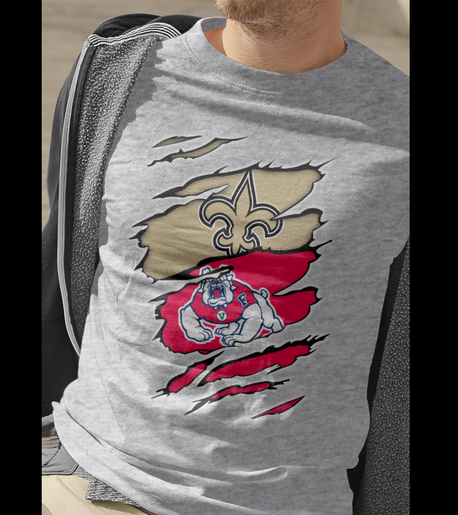Fresno State Bulldogs And New Orleans Saints Emblem Fusion T-Shirt