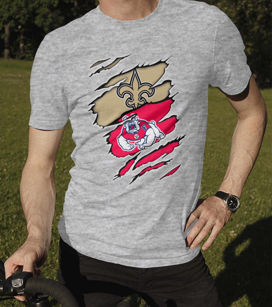 Fresno State Bulldogs And New Orleans Saints Emblem Fusion T-Shirt