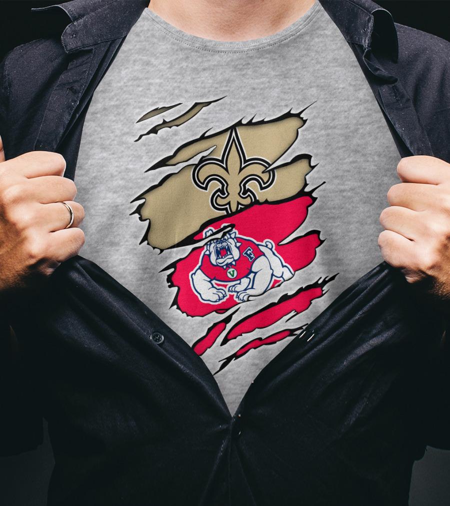 Fresno State Bulldogs And New Orleans Saints Emblem Fusion T-Shirt
