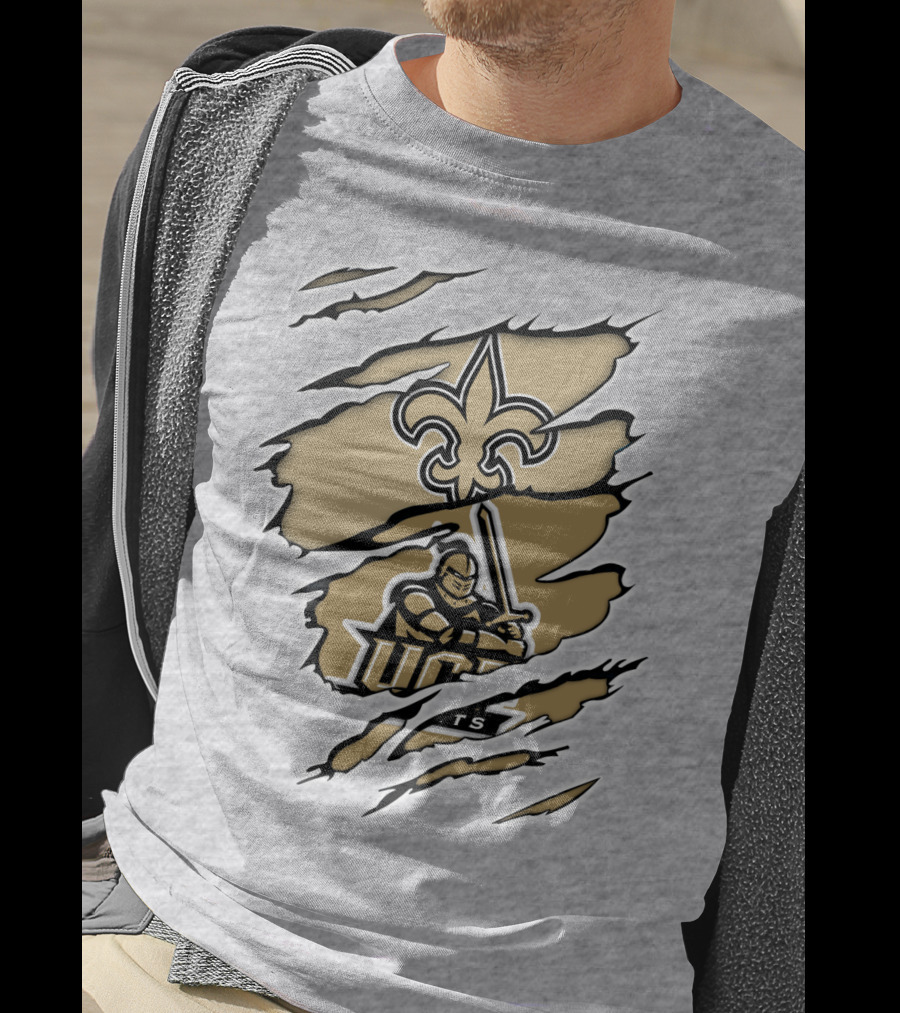 UCF Knights New Orleans Saints Gold Fleur-de-Lis Logo Mashup T-Shirt