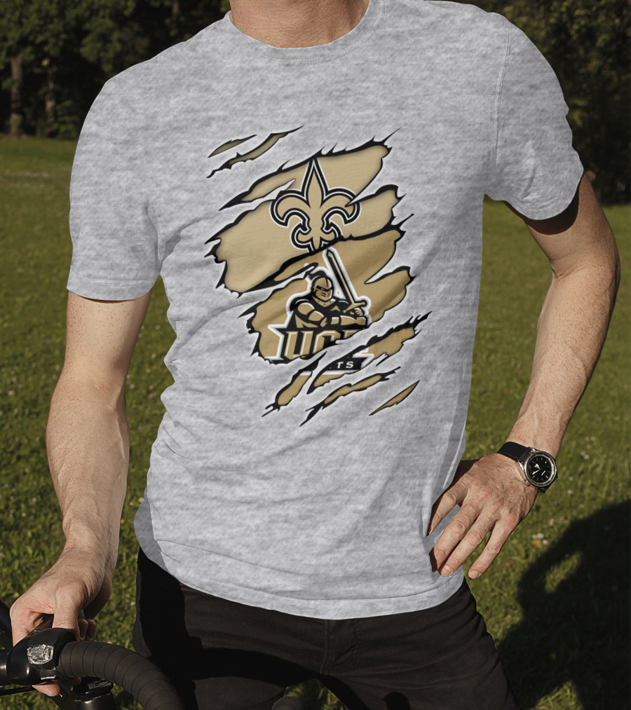 UCF Knights New Orleans Saints Gold Fleur-de-Lis Logo Mashup T-Shirt