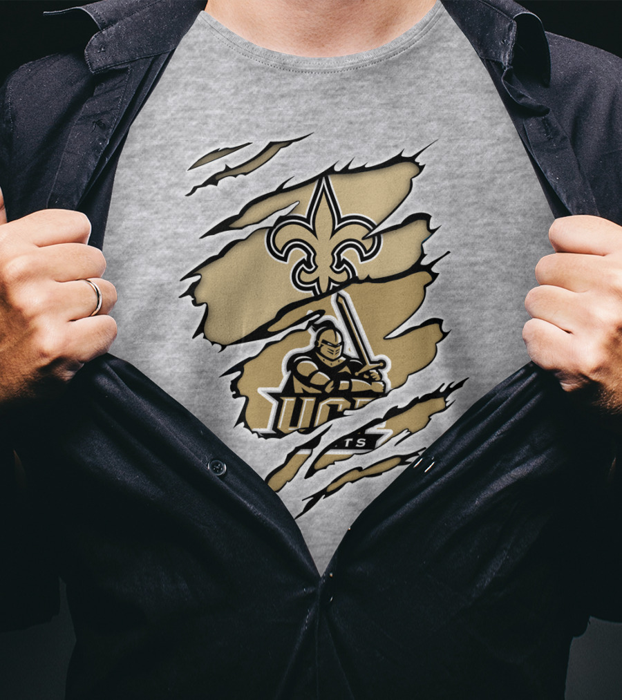 UCF Knights New Orleans Saints Gold Fleur-de-Lis Logo Mashup T-Shirt