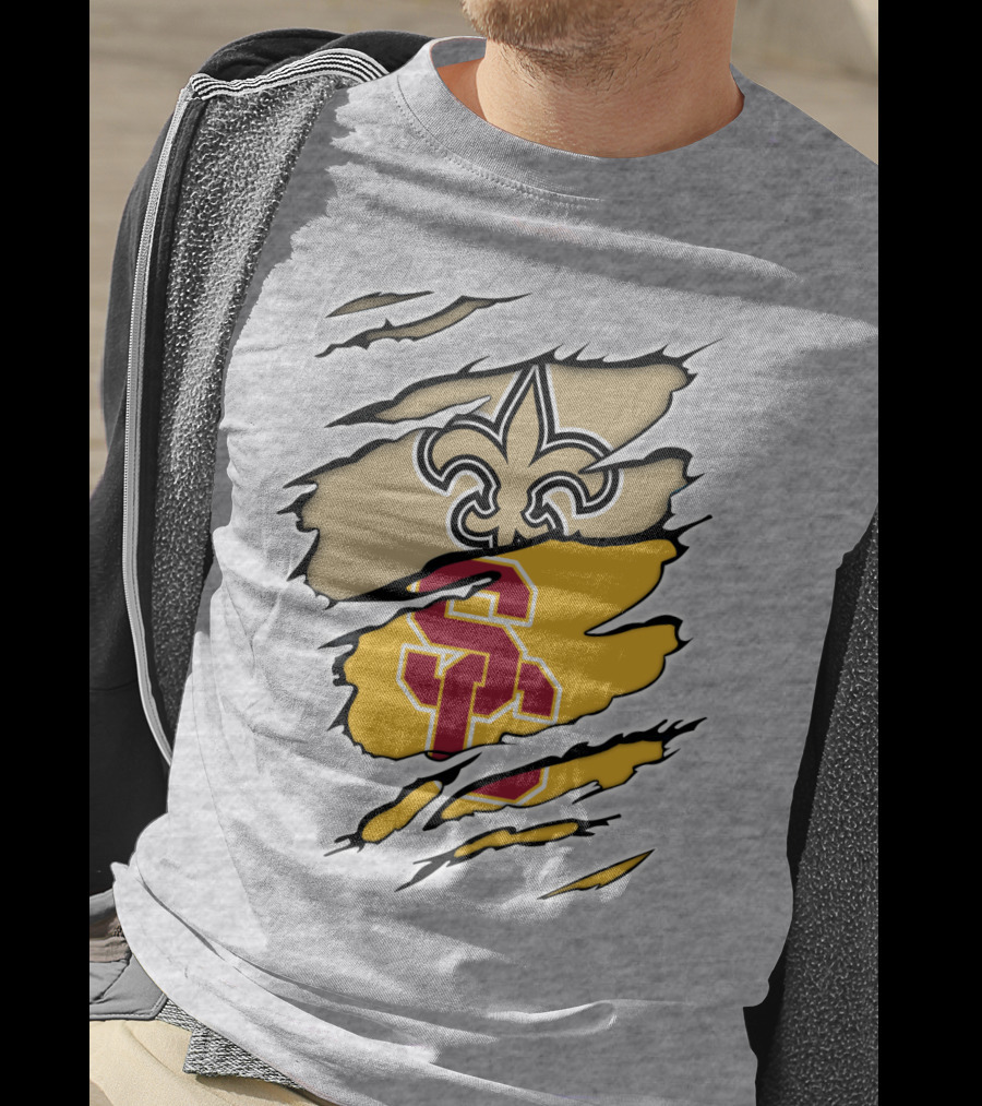 Saints Trojans USC Fleur-de-Lis Logo Combination T-Shirt