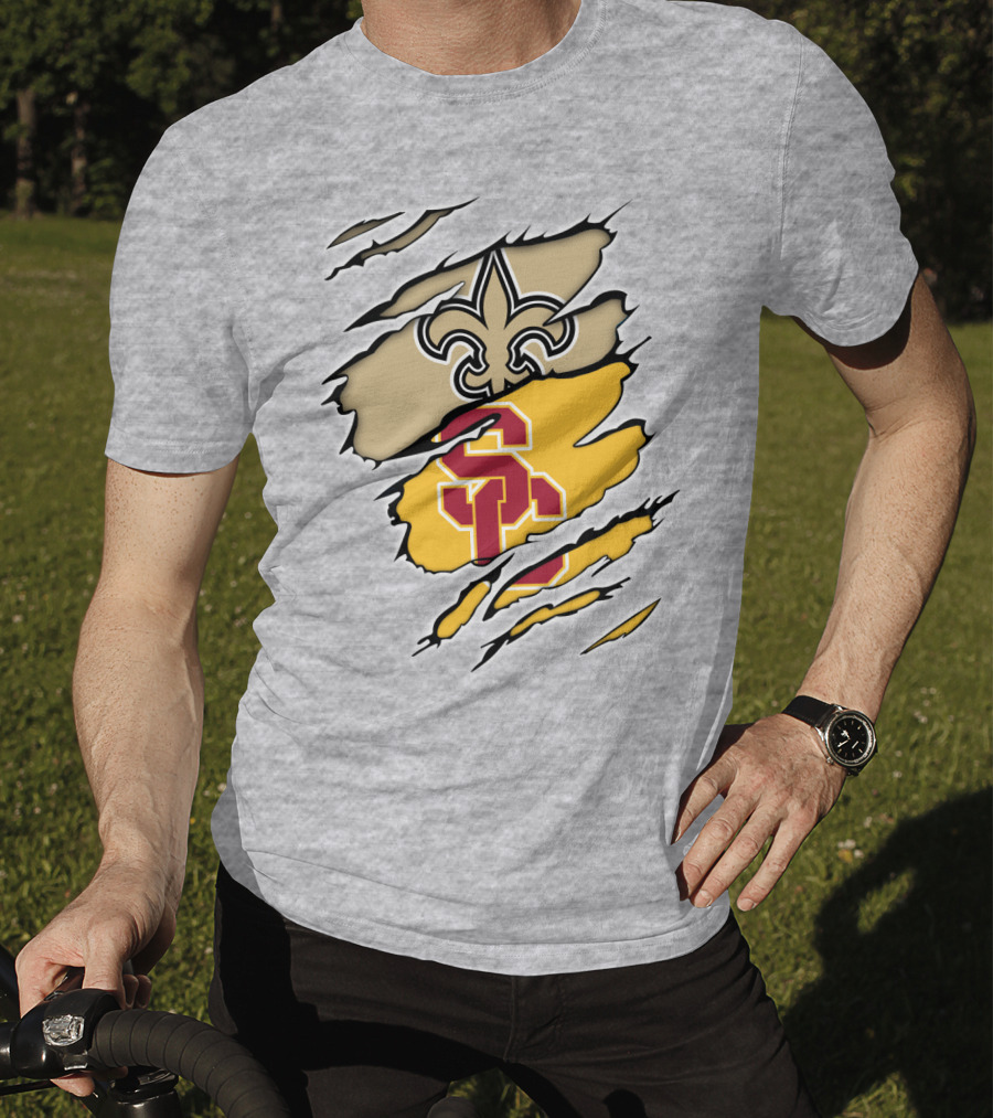 Saints Trojans USC Fleur-de-Lis Logo Combination T-Shirt