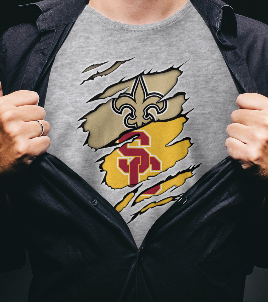 Saints Trojans USC Fleur-de-Lis Logo Combination T-Shirt