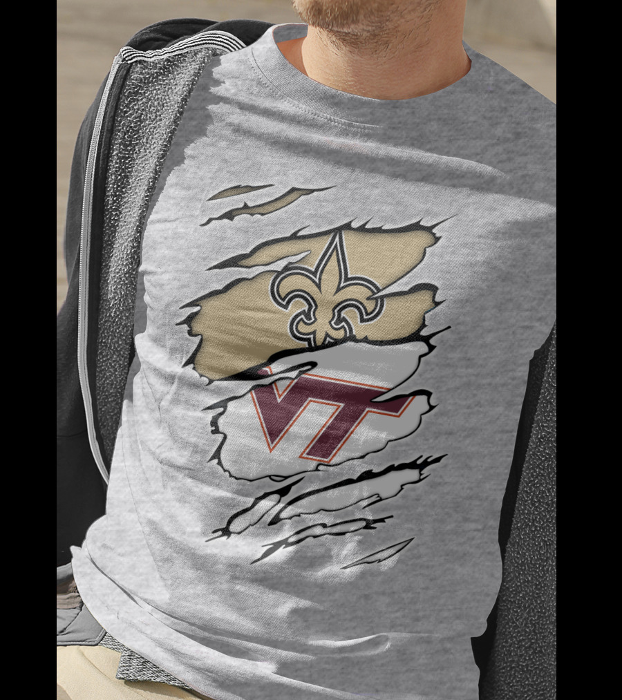 New Orleans Saints Virginia Tech Hokies Logo Fusion T-Shirt