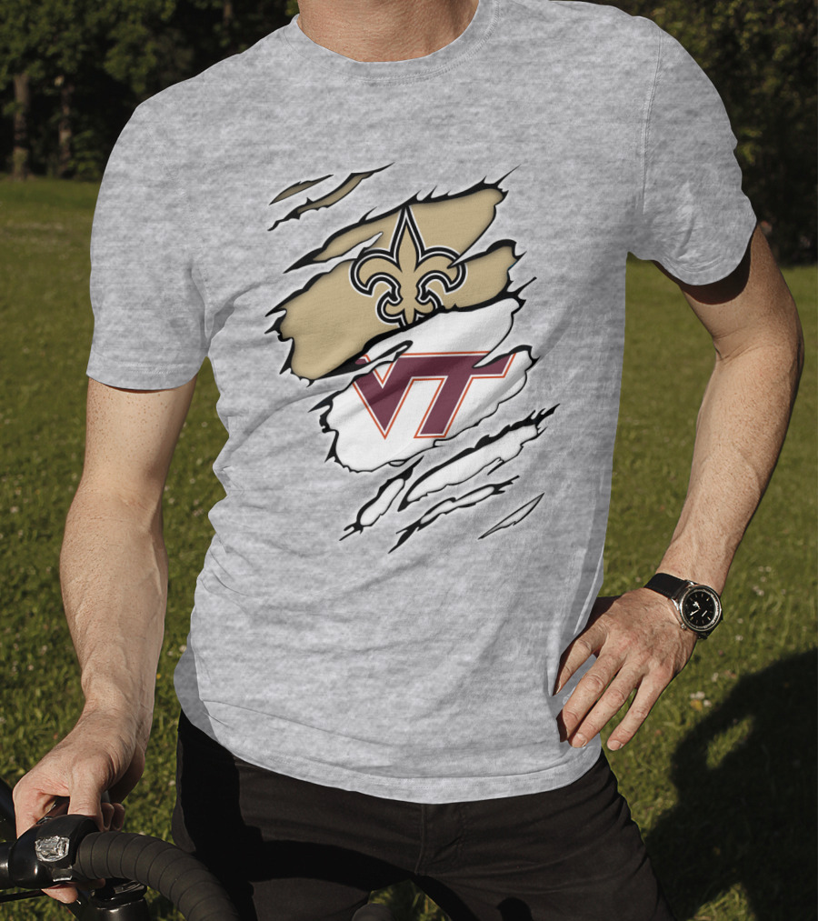 New Orleans Saints Virginia Tech Hokies Logo Fusion T-Shirt