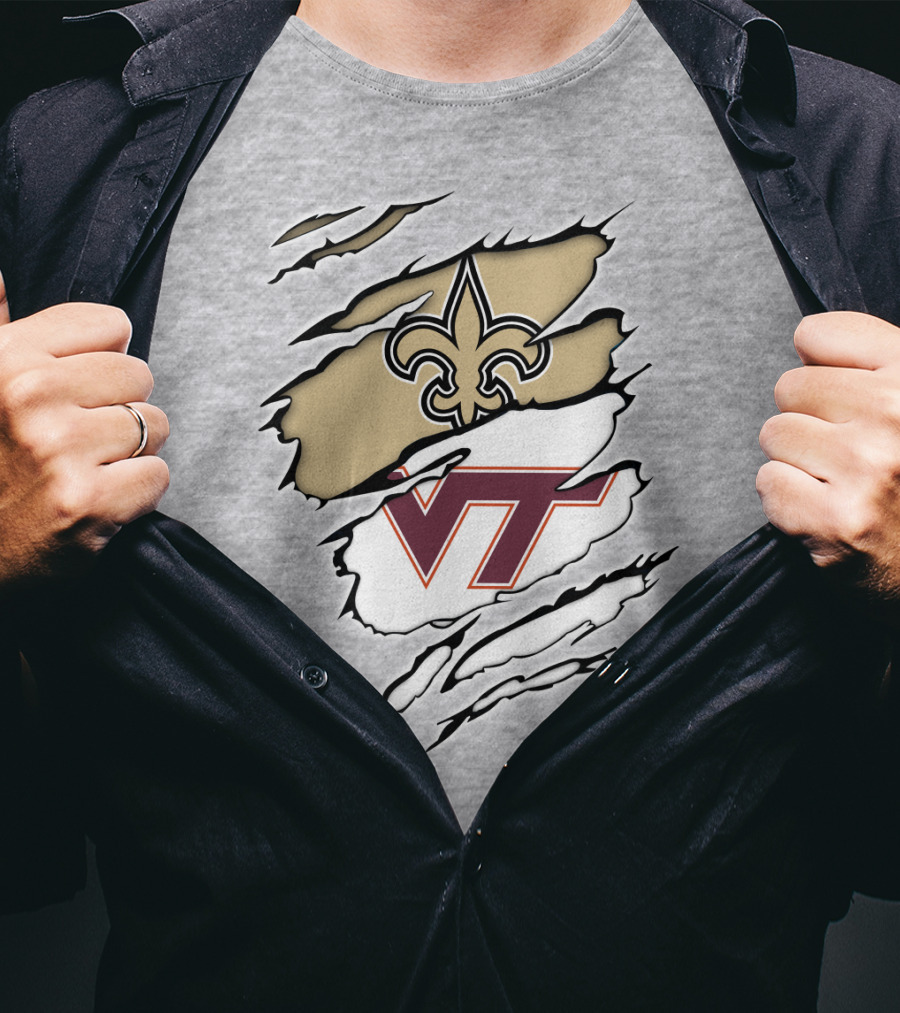 New Orleans Saints Virginia Tech Hokies Logo Fusion T-Shirt