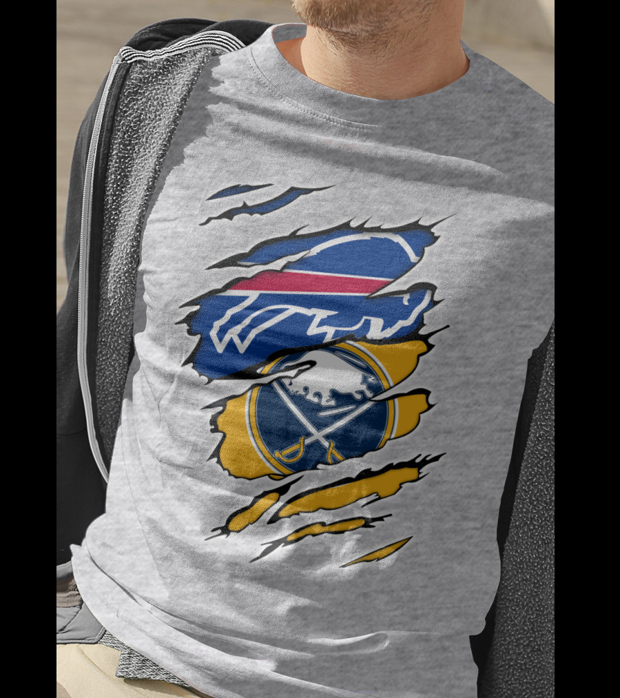 Buffalo Bills Sabres Ripped Logo Combination T-Shirt