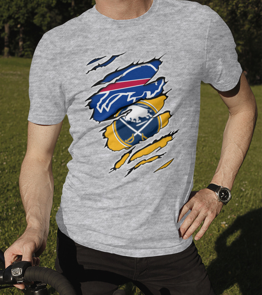 Buffalo Bills Sabres Ripped Logo Combination T-Shirt