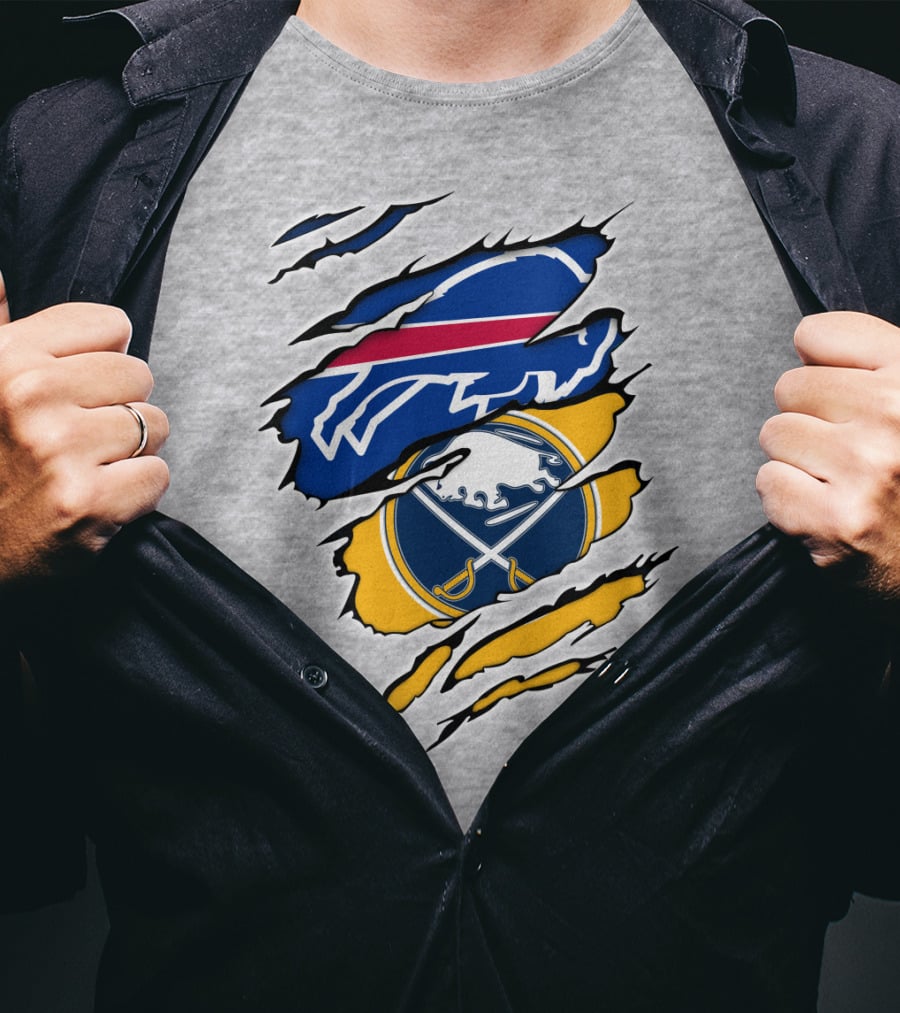 Buffalo Bills Sabres Ripped Logo Combination T-Shirt