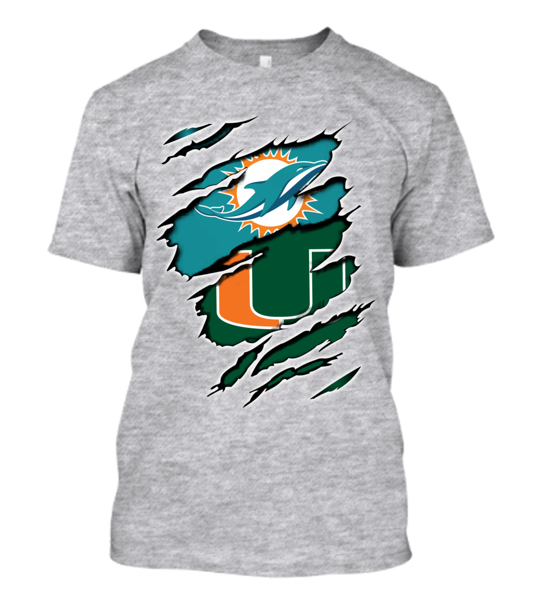 Miami Dolphins University Of Miami Hurricanes Logo Fusion T-Shirt