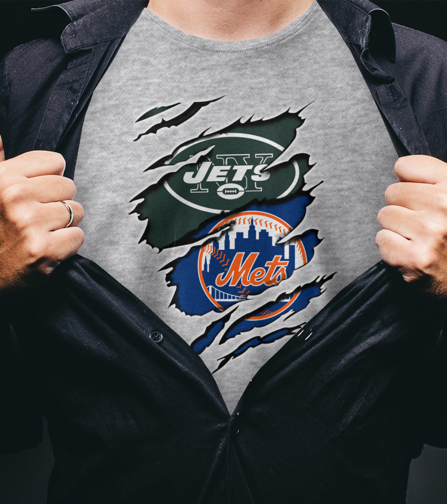 New York Jets Mets Claws Fan Logo Mashup T-Shirt