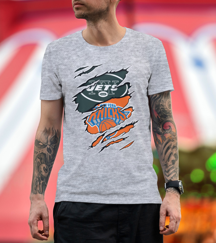 New York Jets Knicks Basketball Football Fan Crossover T-Shirt