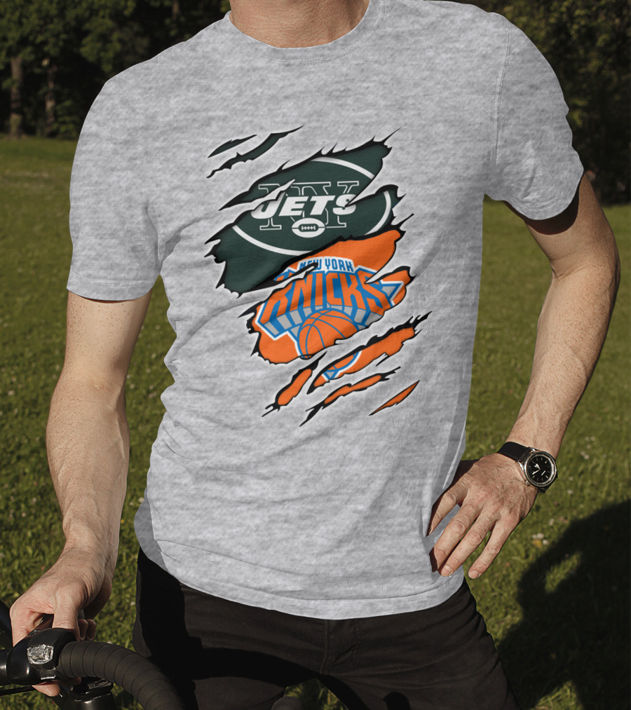 New York Jets Knicks Basketball Football Fan Crossover T-Shirt