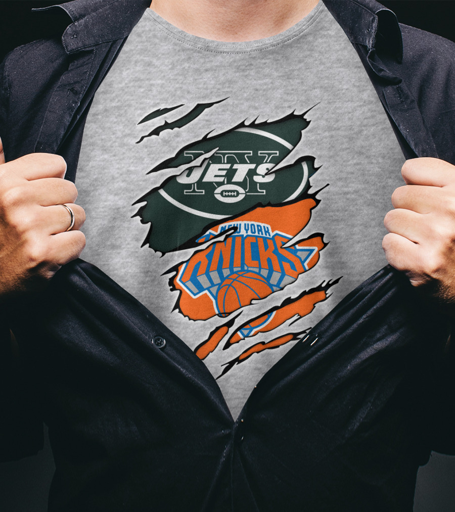 New York Jets Knicks Basketball Football Fan Crossover T-Shirt