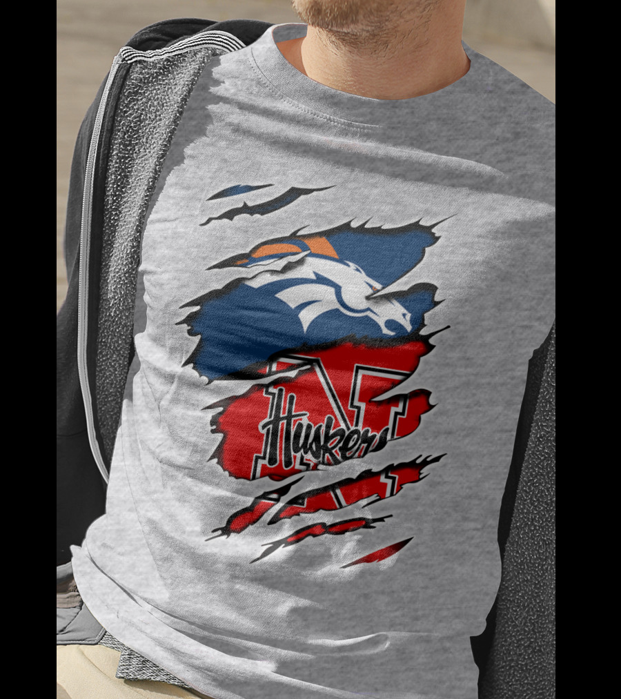 Broncos Huskers Logo Mashup - Denver And Nebraska Football Fusion T-Shirt
