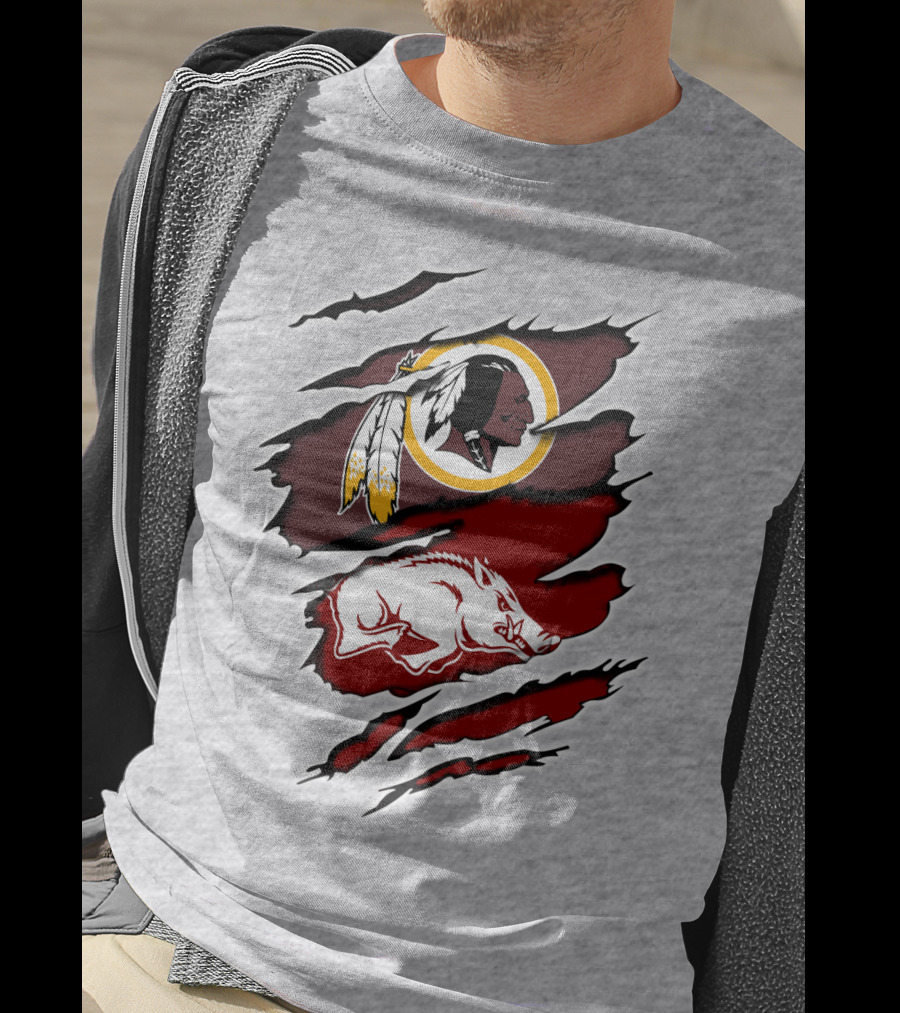 Washington Redskins And Arkansas Razorbacks Logo Mashup T-Shirt