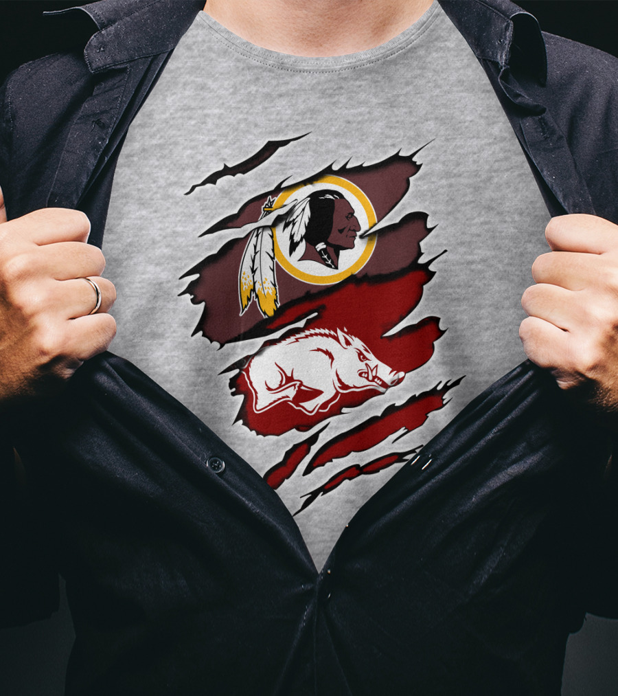 Washington Redskins And Arkansas Razorbacks Logo Mashup T-Shirt