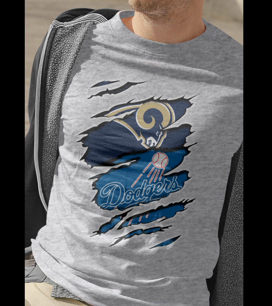 Rams Dodgers Scratch Tear Logo Crossover Fusion T-Shirt