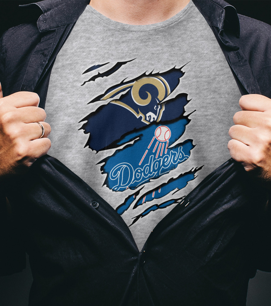 Rams Dodgers Scratch Tear Logo Crossover Fusion T-Shirt