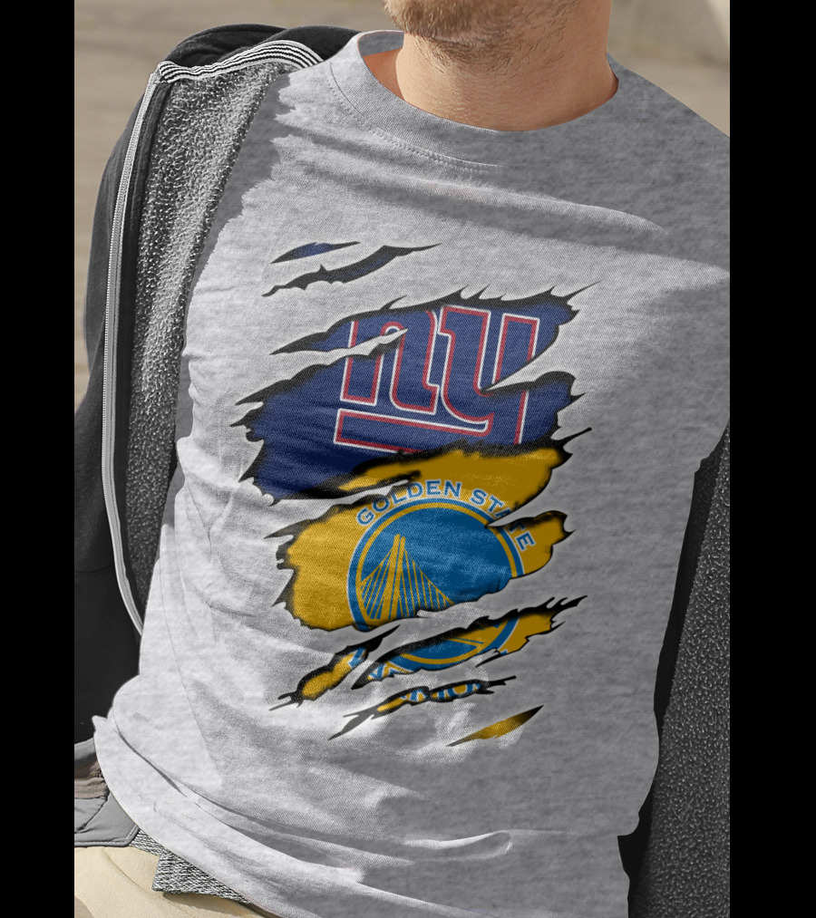 New York Giants Golden State Warriors Ripped Dual Team Representation T-Shirt