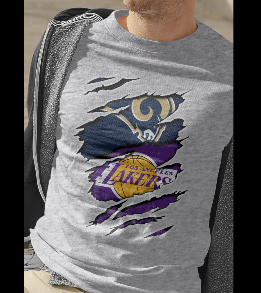 Los Angeles Rams Lakers Logos Scratch Sports Collaboration T-Shirt