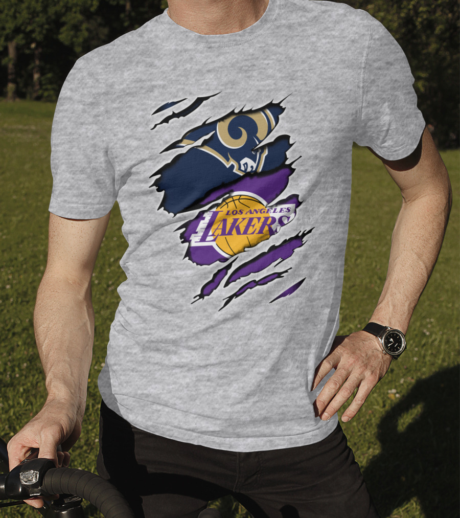 Los Angeles Rams Lakers Logos Scratch Sports Collaboration T-Shirt