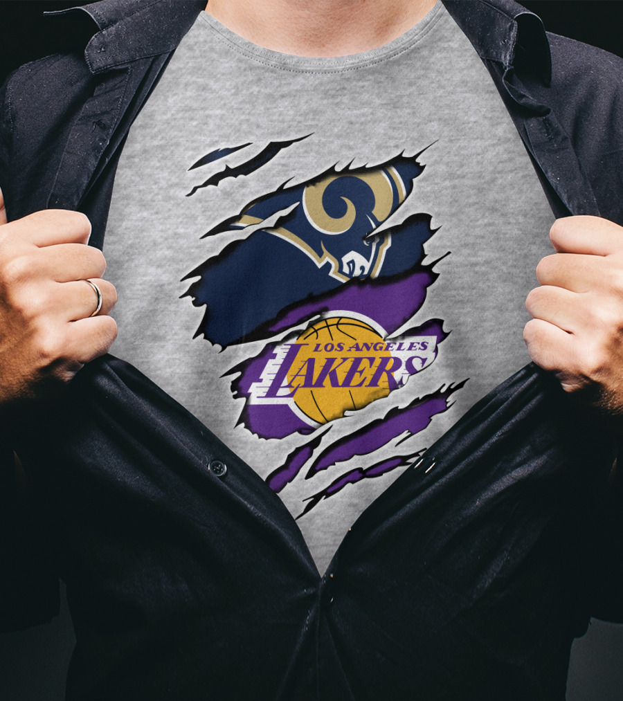 Los Angeles Rams Lakers Logos Scratch Sports Collaboration T-Shirt