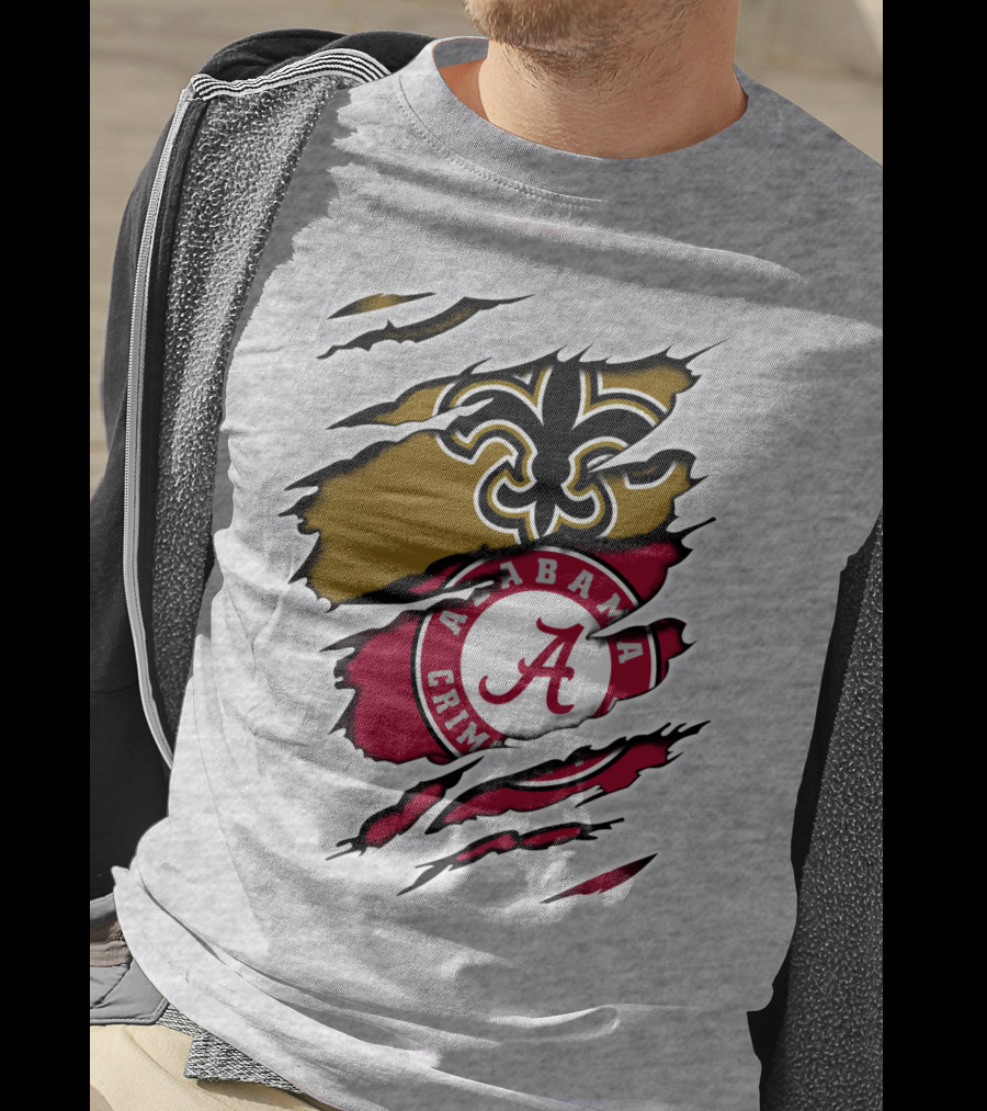 Alabama Crimson Tide New Orleans Saints Fleur-de-Lis Claw Marks T-Shirt