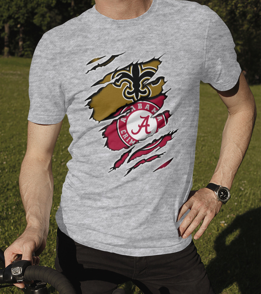 Alabama Crimson Tide New Orleans Saints Fleur-de-Lis Claw Marks T-Shirt