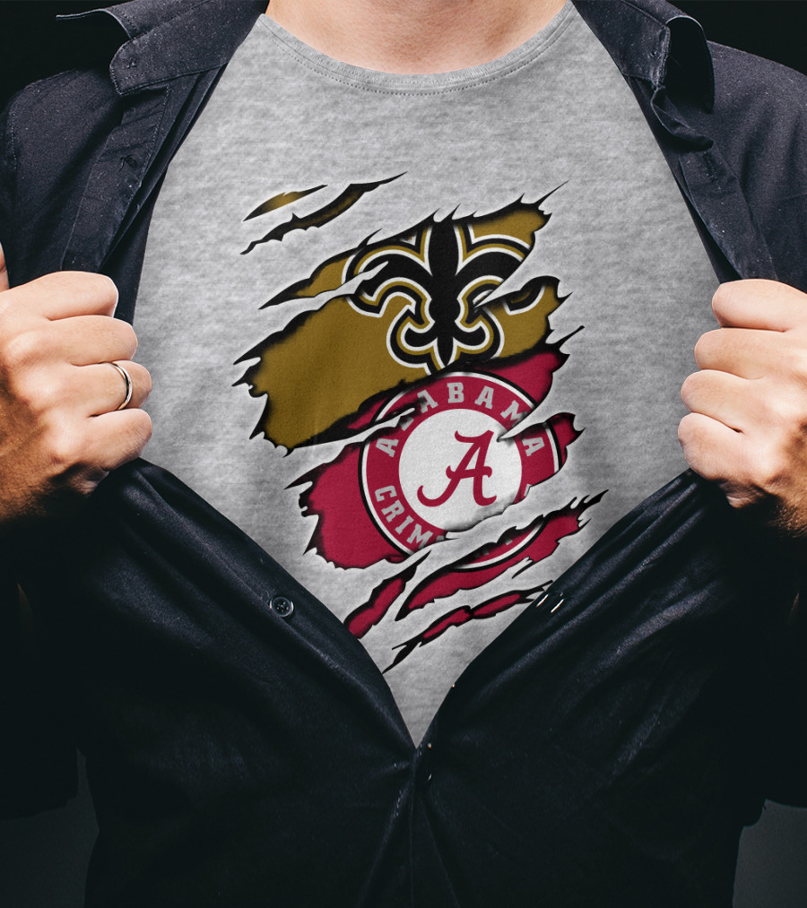 Alabama Crimson Tide New Orleans Saints Fleur-de-Lis Claw Marks T-Shirt