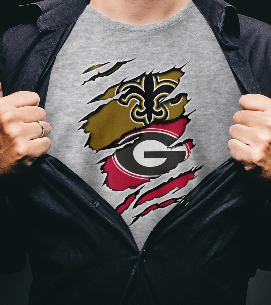 Saints Fleur-de-Lis Bulldogs Logo Ripped T-Shirt