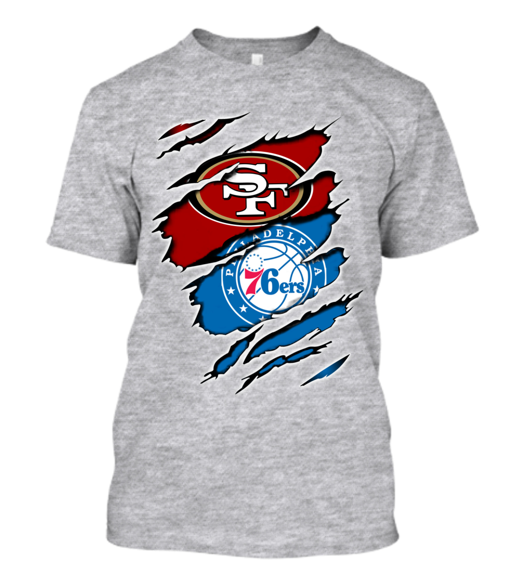 49Ers Sf 76Ers Philadelphia Logos IN Scratched T-Shirt